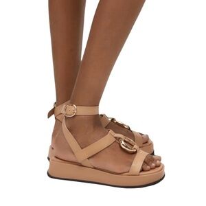 New ZARA Leather Embellished Flatform Leather Sandals Nude Size 40 Or 9